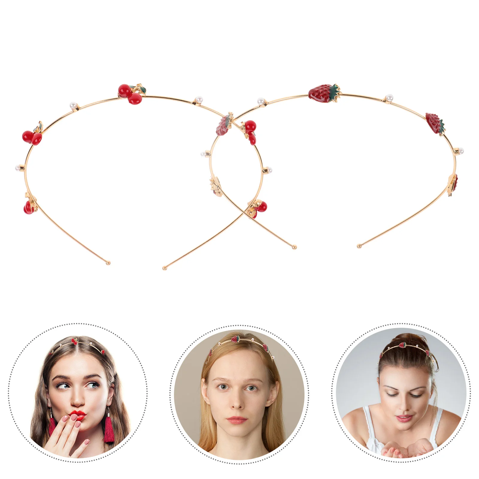 

2 Pcs Cherry Strawberry Headbands Glitter Hair Hoops for Women Girls Bridal Wedding Party Accessories Premium Material