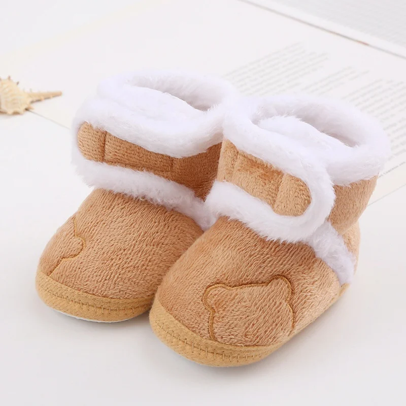 Winter Snow Baby Boots Cute Bear Warm Fluff Balls Indoor Soft Sole Infant Newborn Toddler Baby Shoes 0-18M