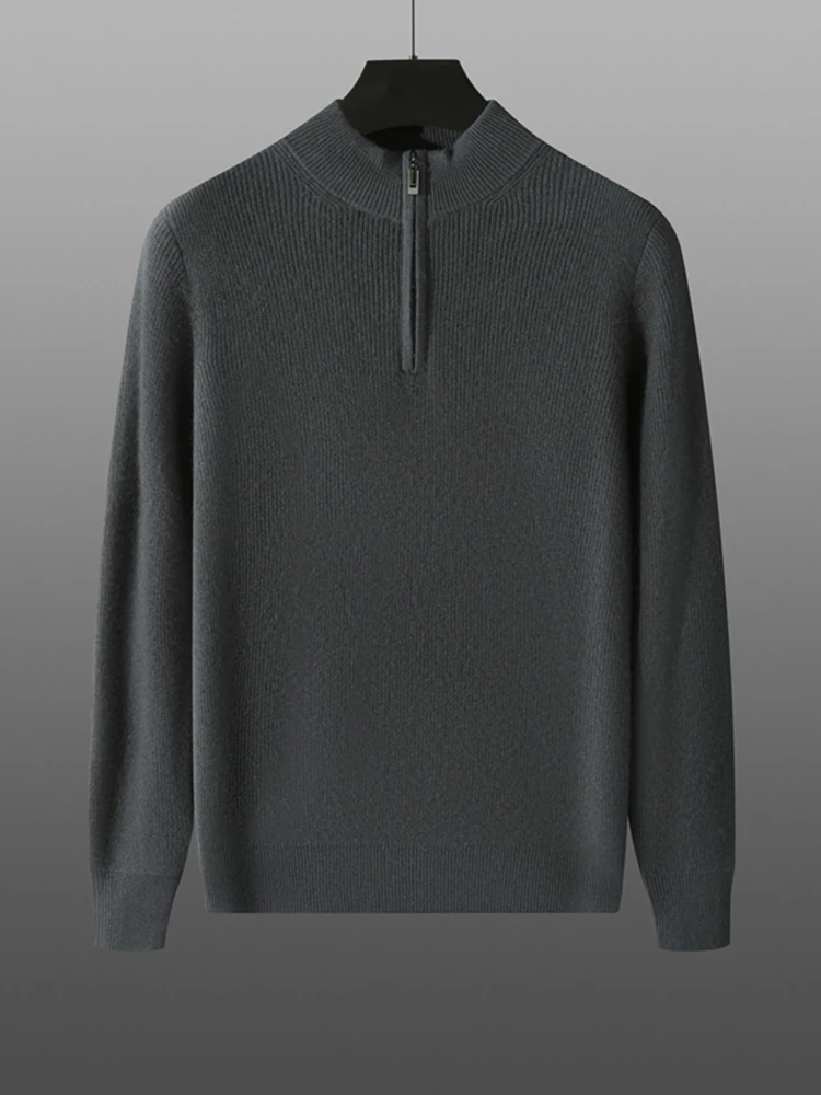 High Quality Men 100% Cashmere Sweater Mock Neck Zipper Pullover Autumn Winter Long Sleeve Cashmere Knitwear Smart Casual Cloth