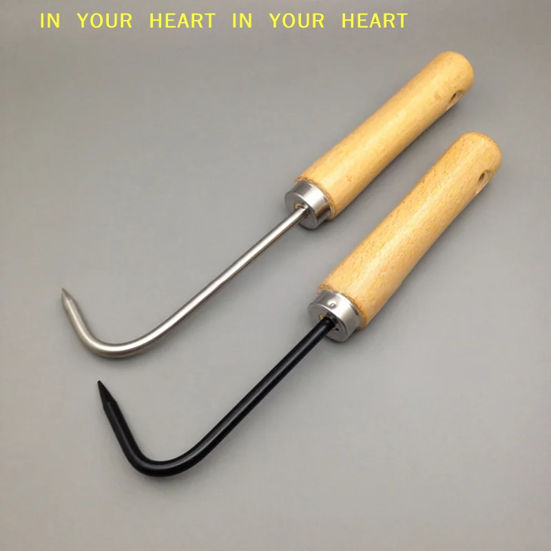 【X】Wooden Handle Durable Grass Hook Robust Grass Root Hook 21.5cm Firm Carbon Steel Bonsai Tools Hook