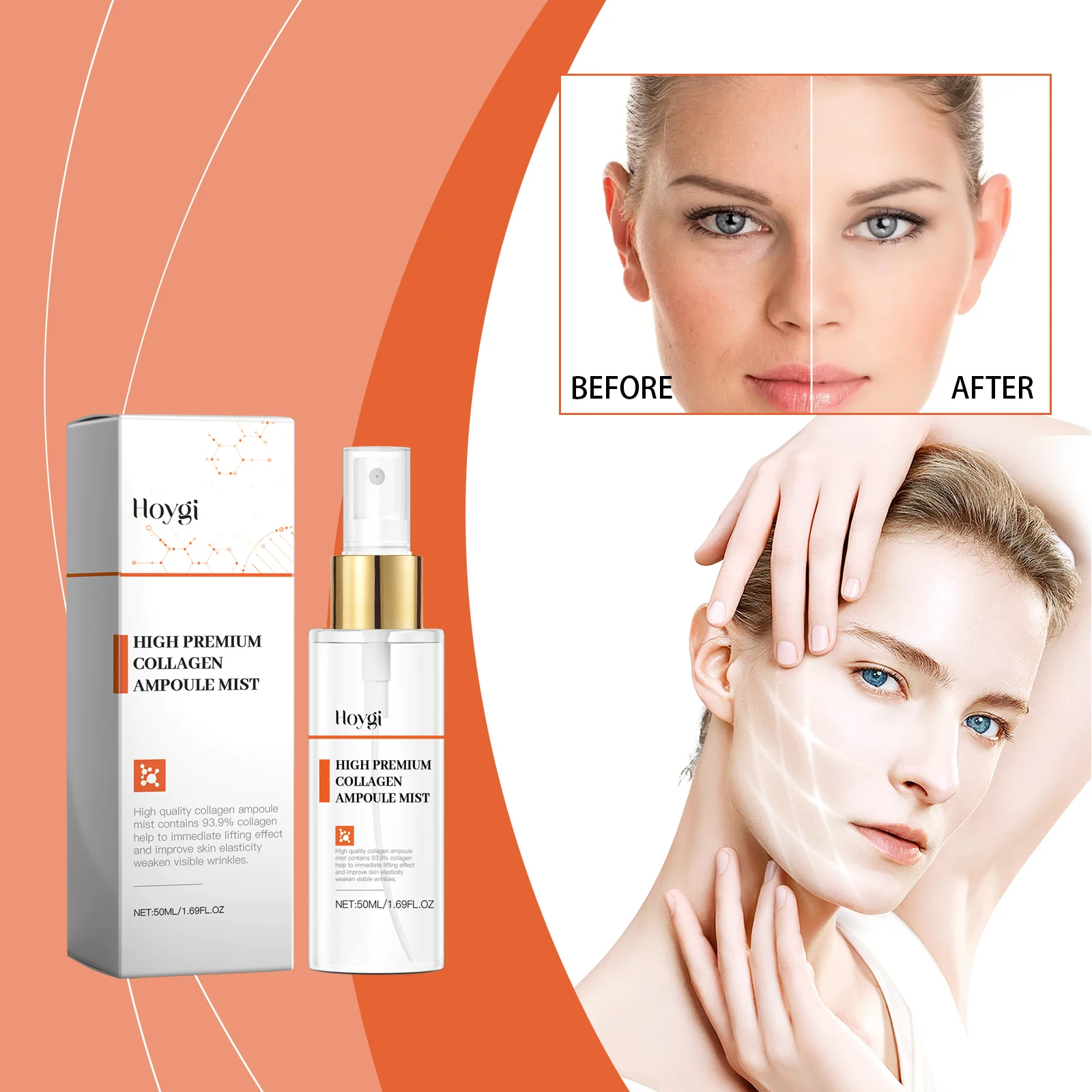 하이 프리미엄 콜라겐 앰플 미스트 - 즉각적인 리프팅 및 주름 방지 케어를 위한 93.9% 가수분해 콜라겐 페이셜 스프레이