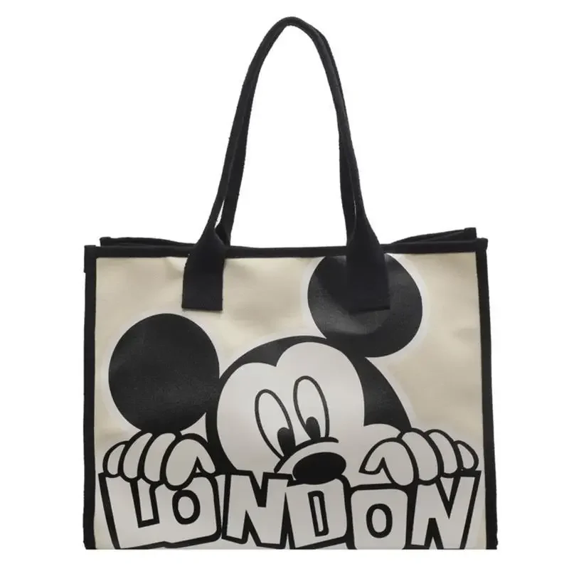 

Mickey Disney Anime Canvas Shoulder Bag New Commuter Fashion Tote Bag Large Capacity Handbag Mommy Bags Black White Color Gift