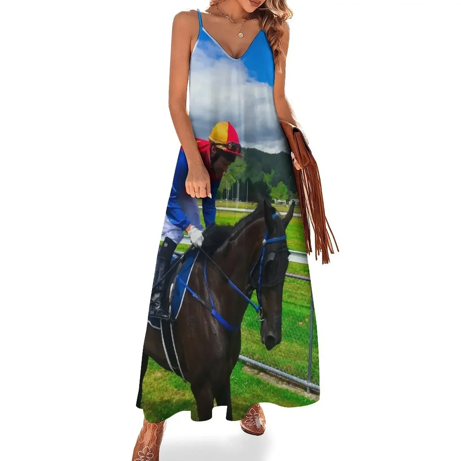 

Jockey On A Race Horse Sleeveless Dress Long dress Dresses gala Dress