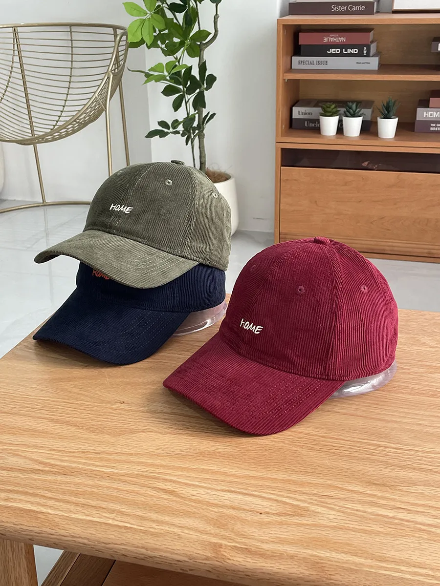 Embroidered corduroy baseball cap couple wide brim face show small outing peaked cap men's trendy