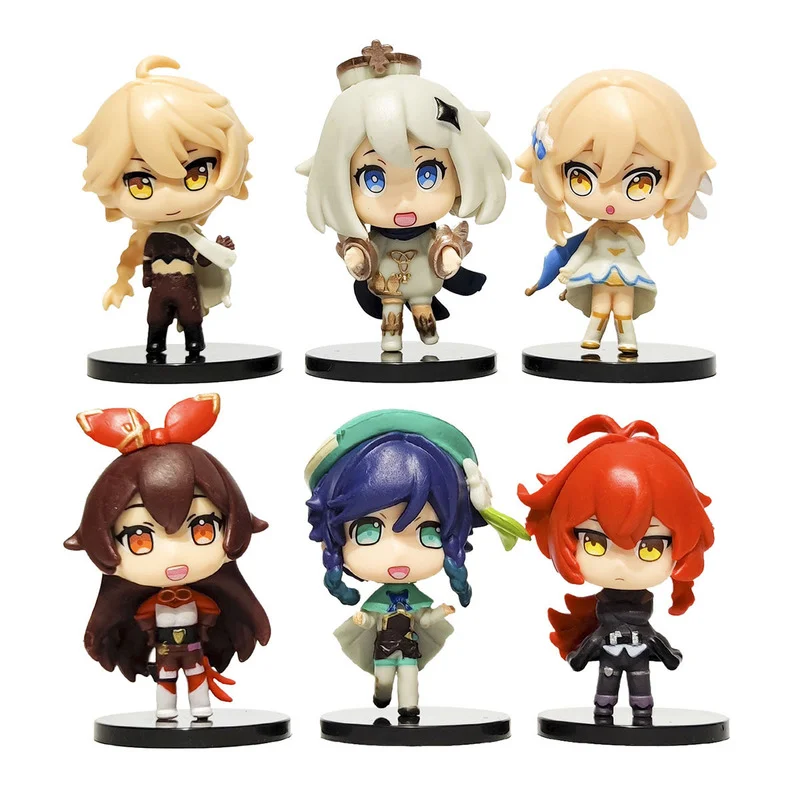 1set Anime Genshin Impact Figure Lumine Aether Amber Figurine 8CM PVC Action Figures Collection Model Toys for Children Gifts