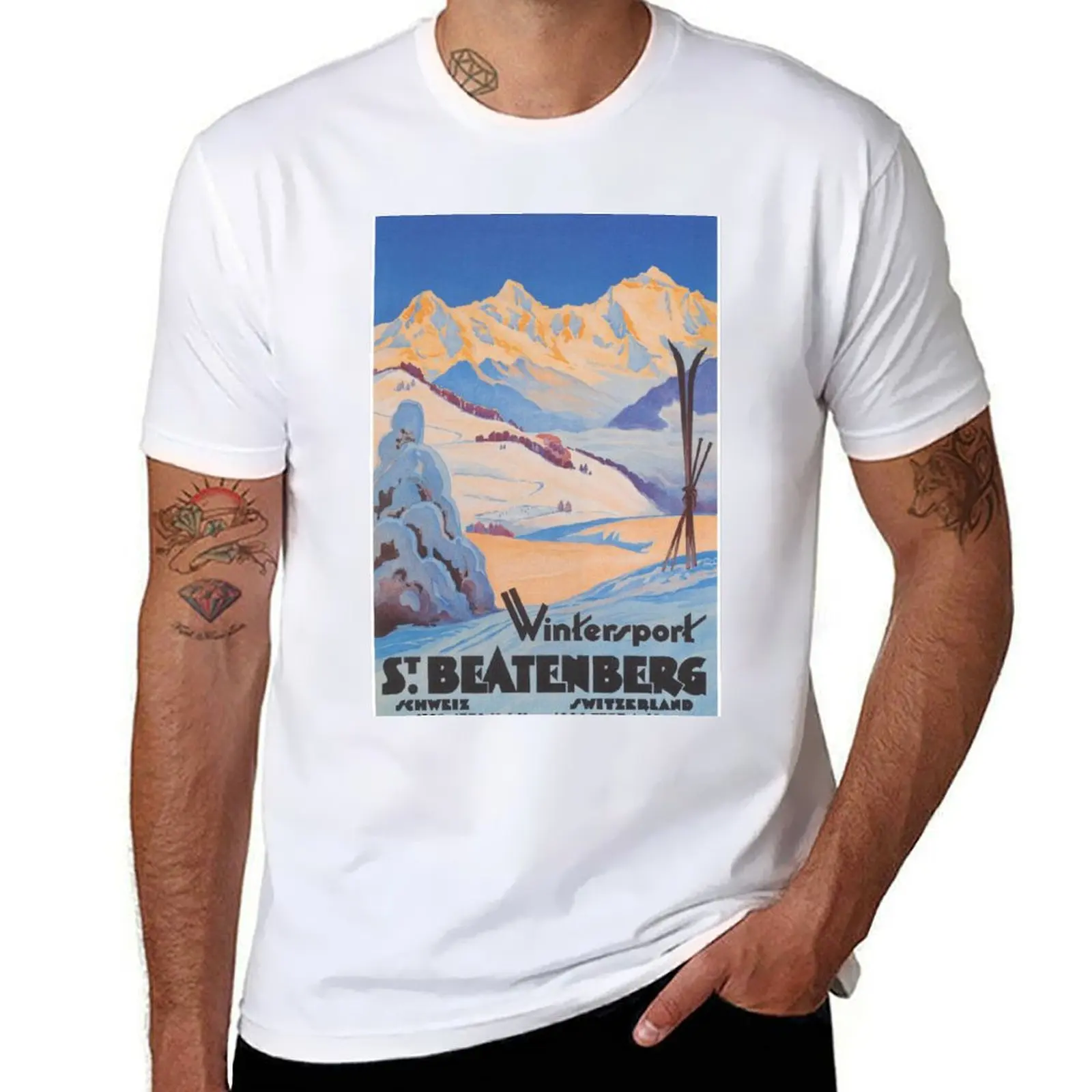 

St. Beatenberg Switzerland Vintage Travel Poster T-Shirt t shirts for man cotton funny cotton t shirts man 100%