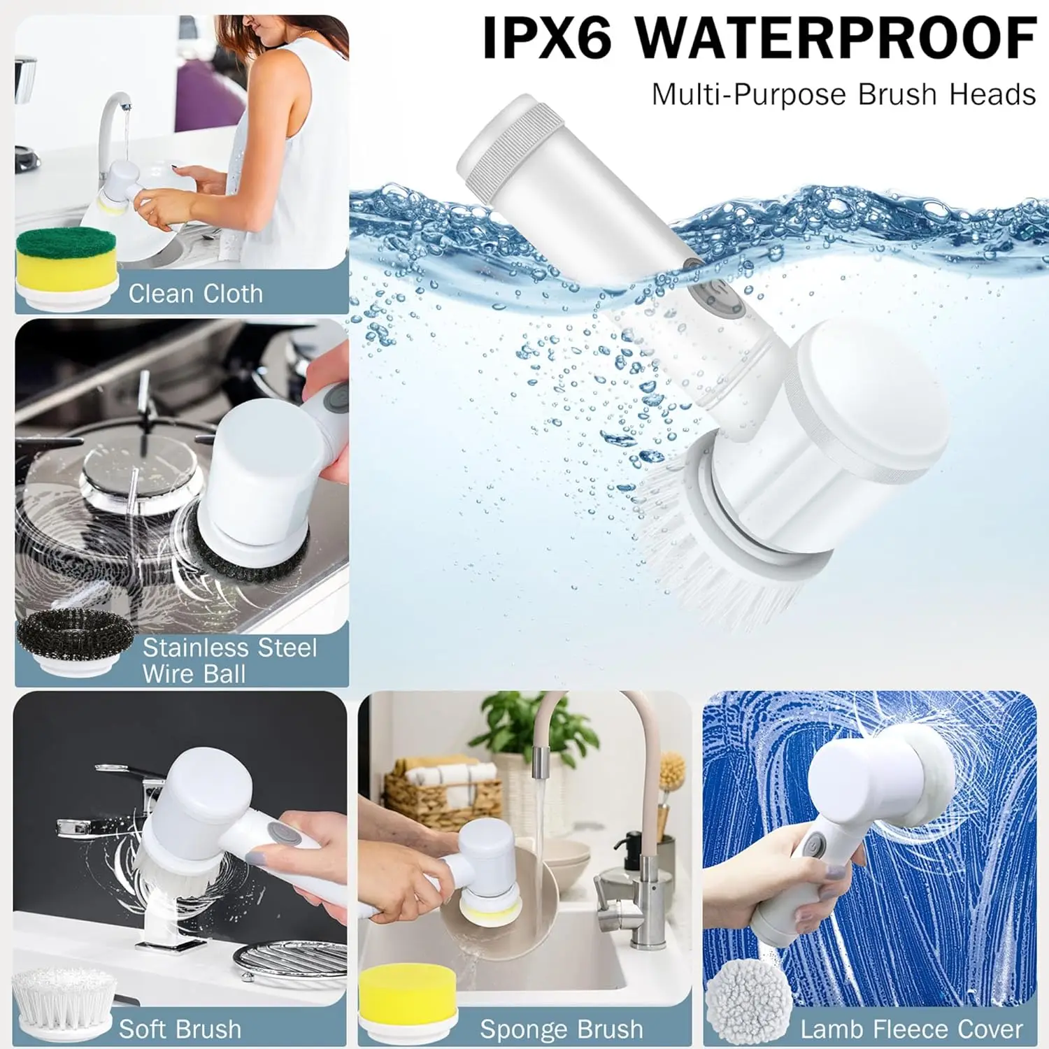 Electric Spin Scrubber Bathroom 5in1 Cleaning Brush Power Scrubber With 5 Replaceable Brush Heads Electric Cleaning Brush