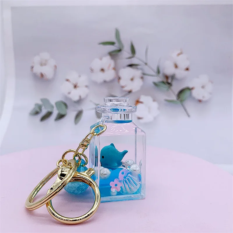 ins Cute Ocean Doll Oil Liquid Keychain Quicksand Pendant