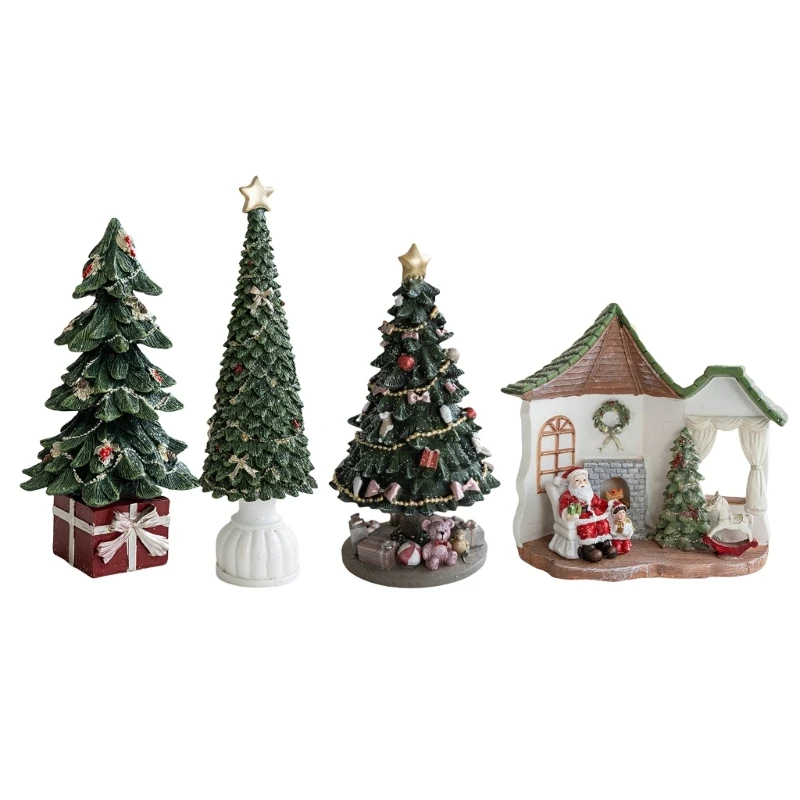 Artisanal Painted Resin Christmas Tree/House Figure Seasonal Adorment for Home