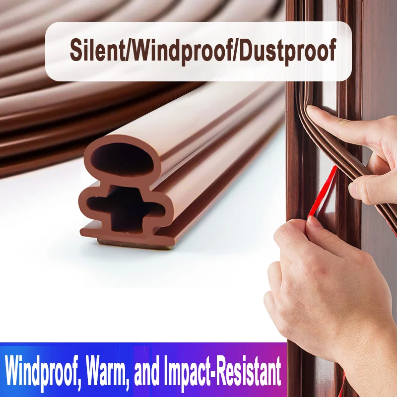 6M Entrance Door Window Sealing Strip Weather Resistant Anti-collision Self-adhesive Brown Sound Insulation Strip Moisture Proof