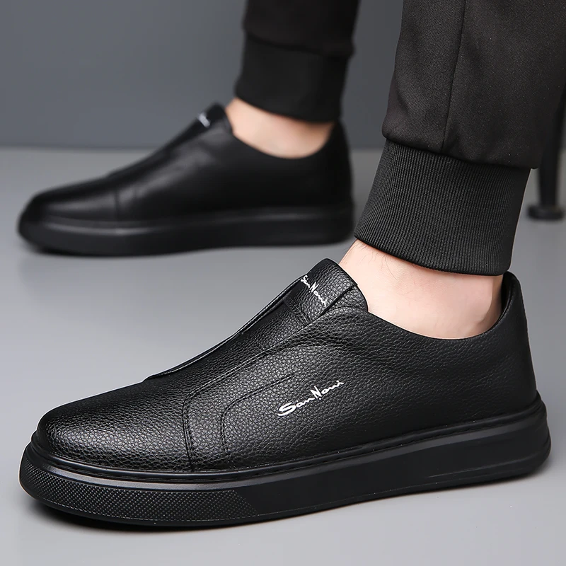 2024 Men's Microfiber Leathe shoes 38-46 Soft Anti-slip Rubber Loafers Man Casual Leather Shoes