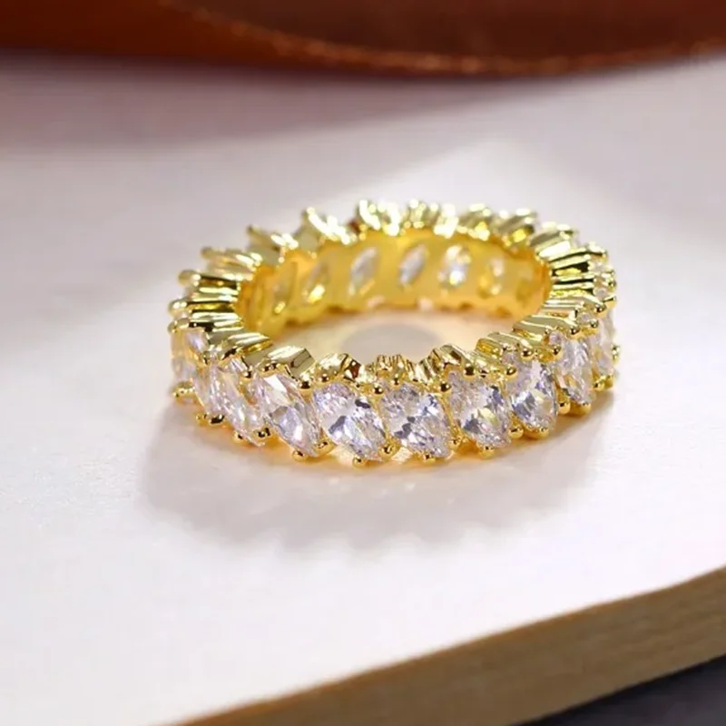 YLMyself خاتم زركونيا مكعب ملون، تصميم بسيط أنيق، خاتم نحاسي 6 ألوان لمجوهرات الذكرى السنوية، دائرة نمط ساخنة