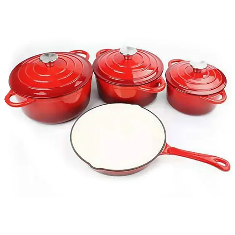 

Custom Pot Sets Non Stick Frying Pan Cast Iron Cookware Set Enamel Coating Cooking Pots Iron Pan Casserole Kitchen Cookware