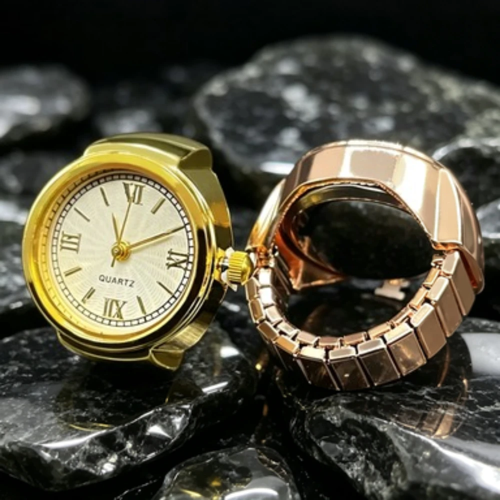 Vintage-Uhrenringe für Damen und Herren, Quarzuhr, Mini-Uhr, Paar-Punk-Uhr mit elastischem Band, Mini-Uhr-Ring, Geschenk