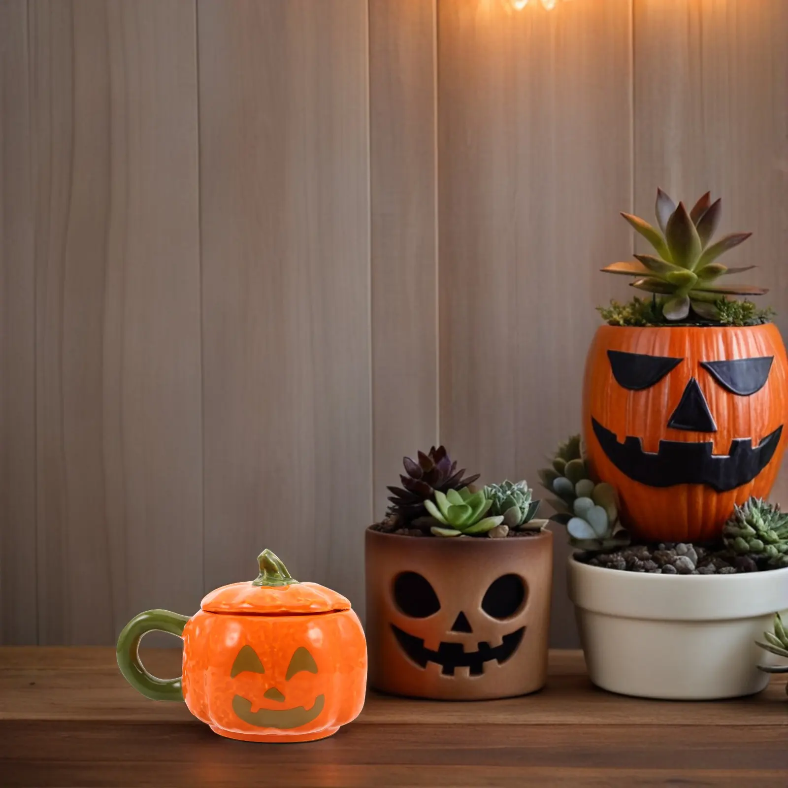 Pumpkin Mug Ceramic with Lid – Cute Fall Coffee Cup for Halloween, Cappuccino & Kitchen Decor