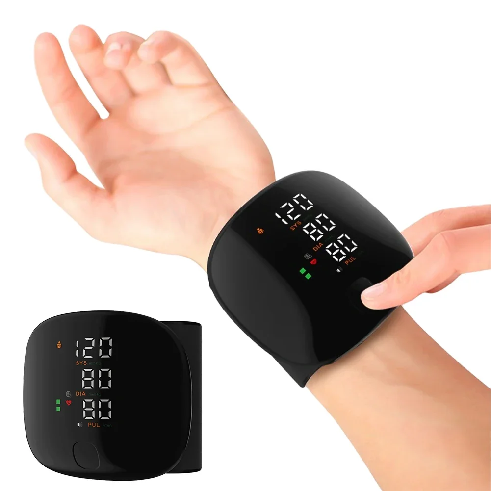 Pantalla grande LED tipo muñeca Monitor de presión arterial medición rápida tensiómetro Digital BP tonómetro ritmo cardíaco USB recargable