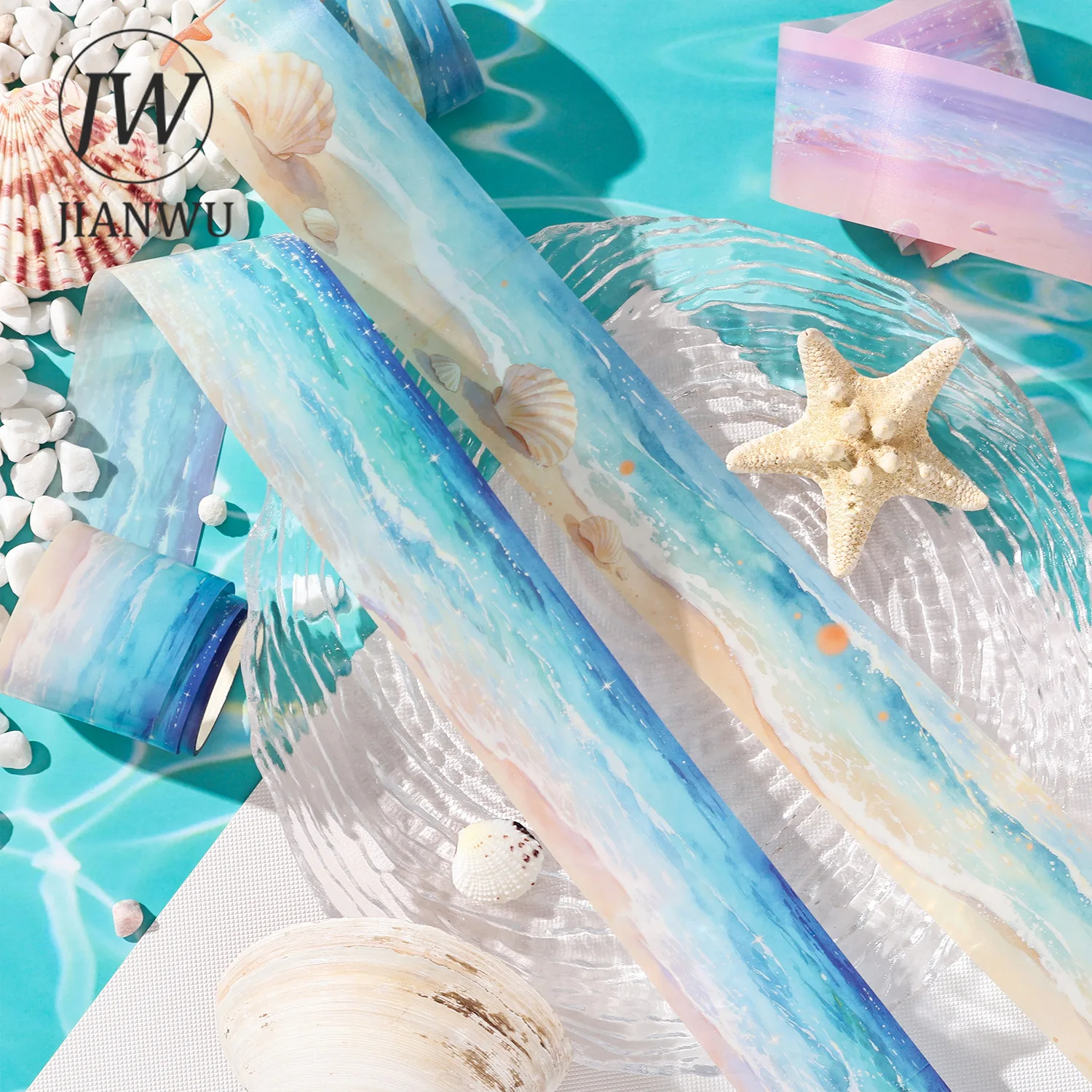 JIANWU 40mm*200cm Vintage Sea Wave Water Pattern Landscape Material Collage Scrapbooking PET Tape Creative Journal Stationery