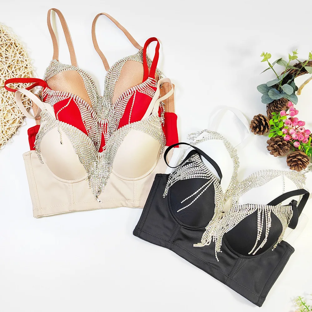 

Sparkling Beaded Fringe Strapless Top For Women Shapewear Design Niche Bustier Nightclub Party Stage Halter Top