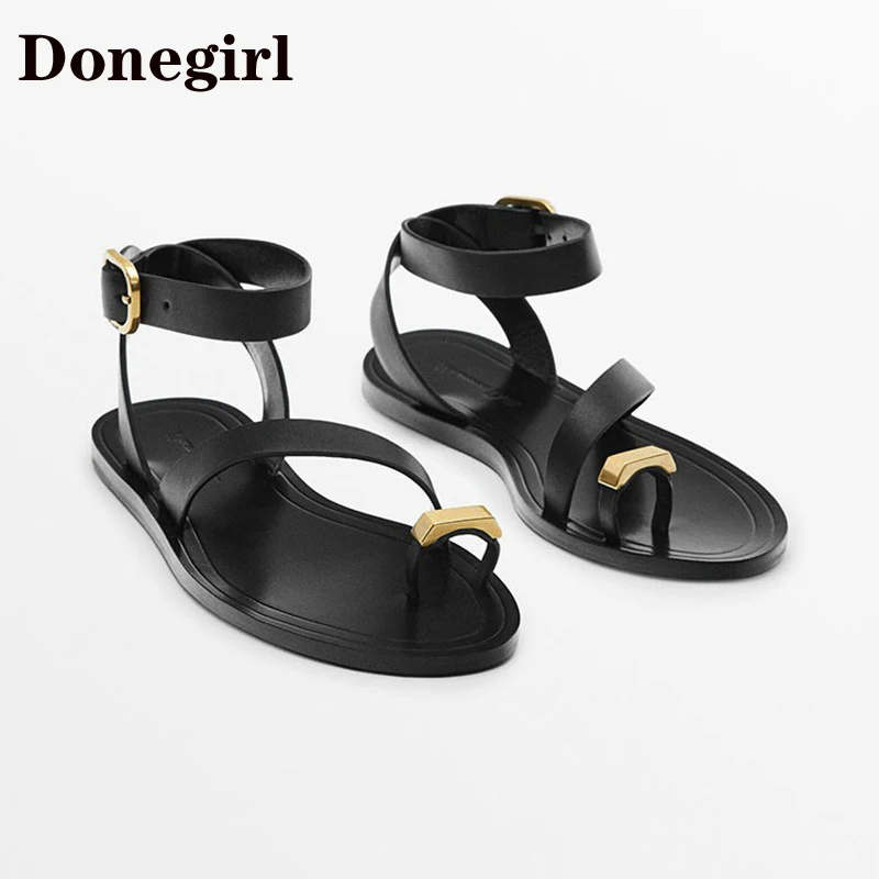 Donegirl New 2023 Summer Women Shoes Versatile Roman Sandals Retro Flat Sandals For Women crocs shoes sandalia zapatos de mujer