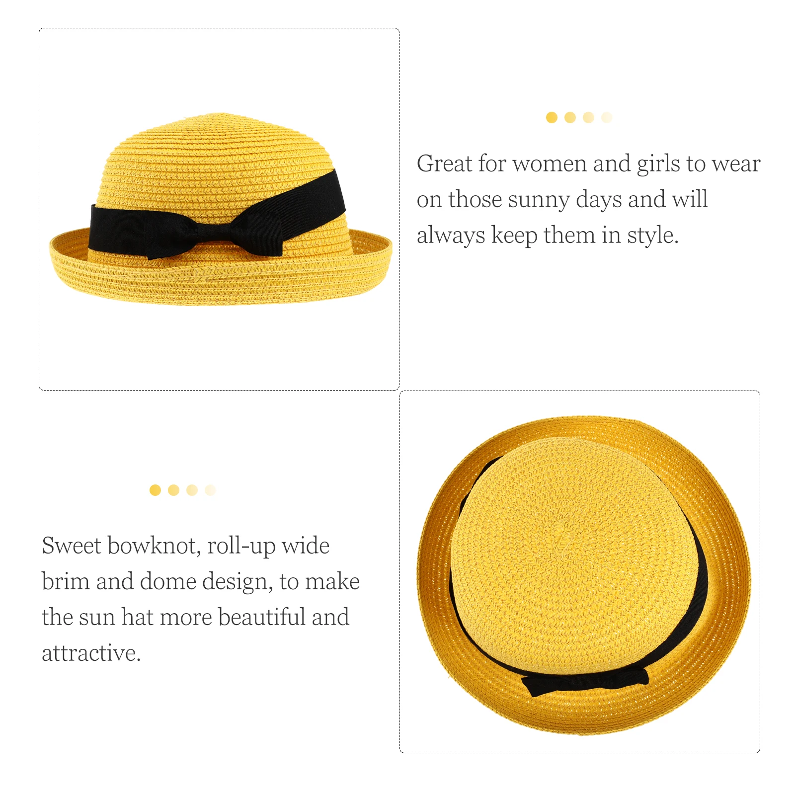 

Dome Sun Hat Women Summer Straw Beach Cap Sweet Bowknot Foldable Free Size Yellow Durable Wide Brim LadiesCowboyHat
