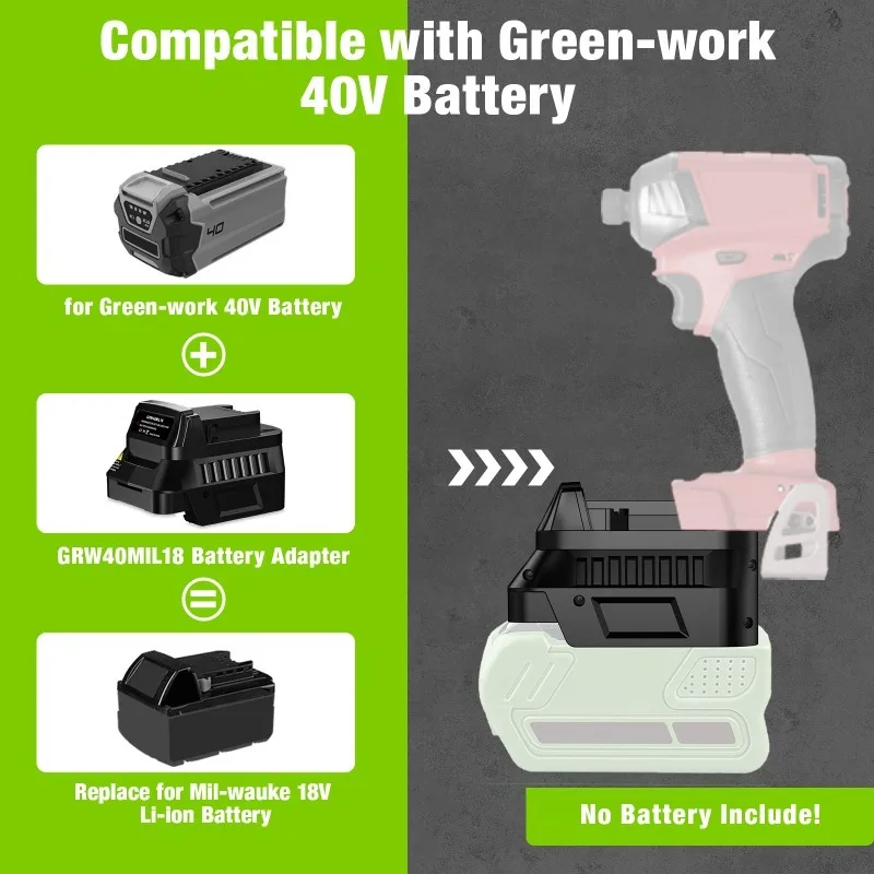 

Battery Adapter GRW40MIL18 for Greenworks 40V Battery Convert To for Milwaukee 18V,to Work for Milwaukee 18V Cordless Power Tool