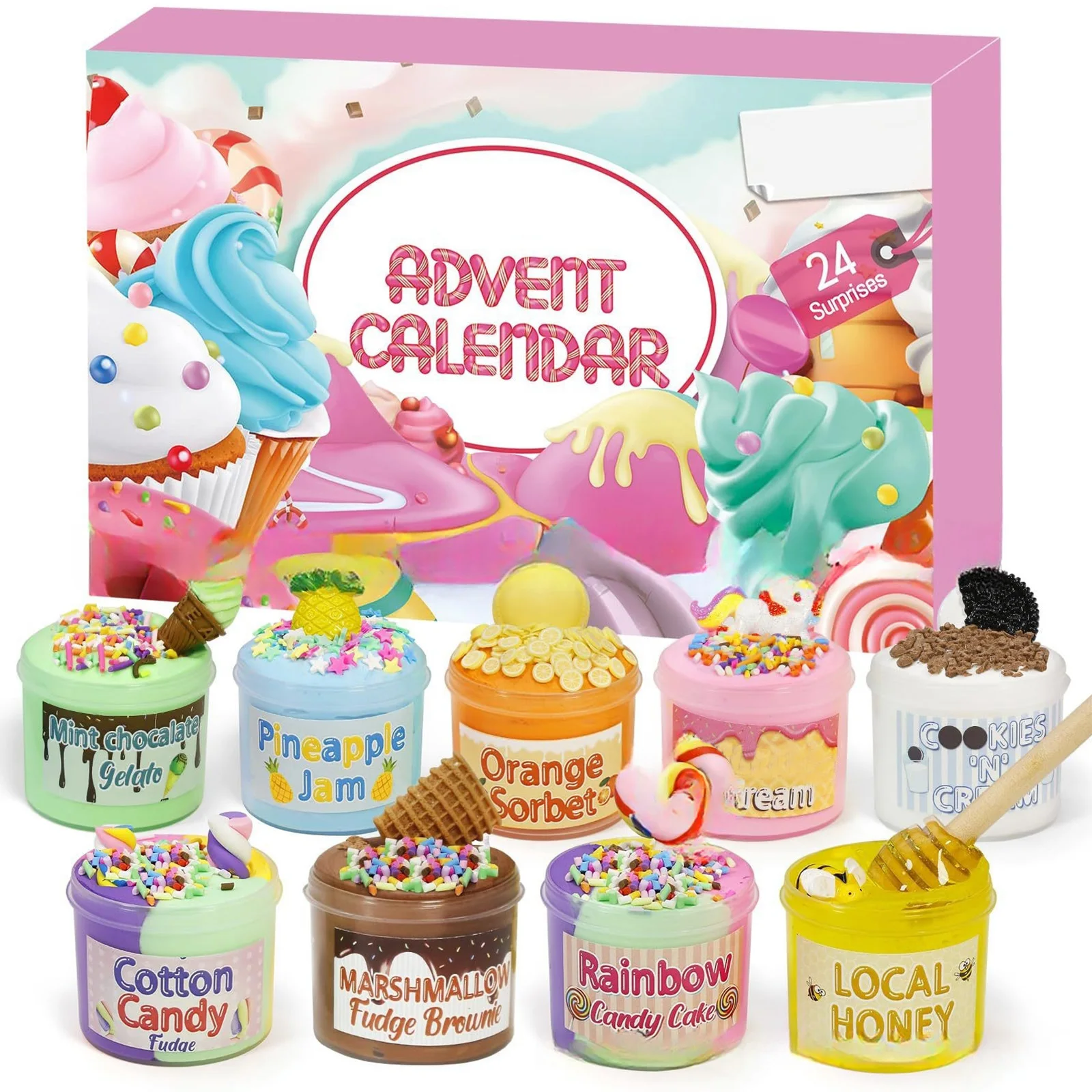 

Clay Cake Bucket Christmas Advent Calendar Blind Box 24 Surprises Colorful Clay Set Holiday Countdown Decor Kids Craft Gift