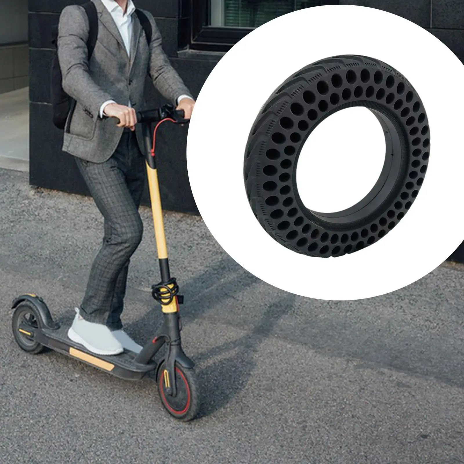 Generic 9.6 بوصة الإطارات الصلبة المطاط الإطارات السوداء مقاومة للاهتراء قطع غيار الدراجات النارية قوي العالمي عجلة العسل سكوتر الإطارات