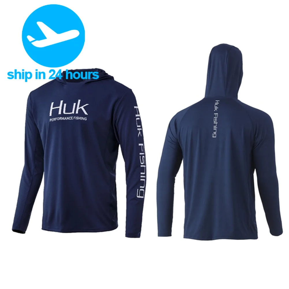 Huk Hooded Fishing Shirts Long Sleeve Uv Protection Man Outdoor Summer Camouflage Moisture Wicking Jersey Fishing Apparel