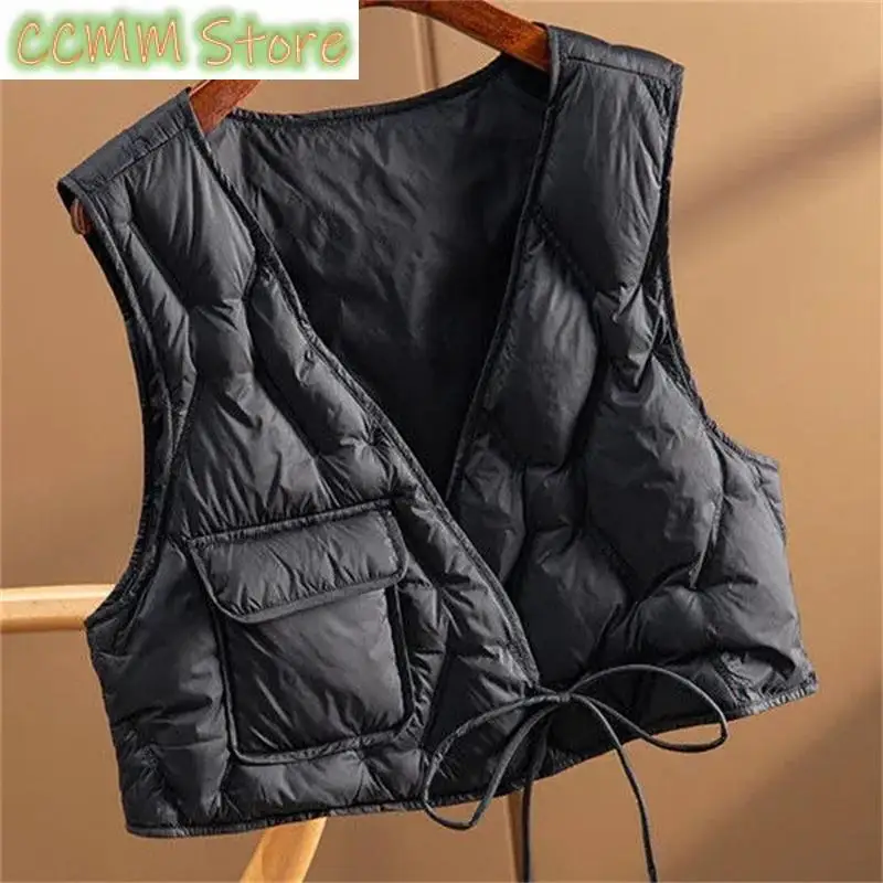 New Women's Waistcoat Fashion Drawstring Solid Color Cotton Waistcoats Sleeveless Outerwear Female Winter Vest Jacket