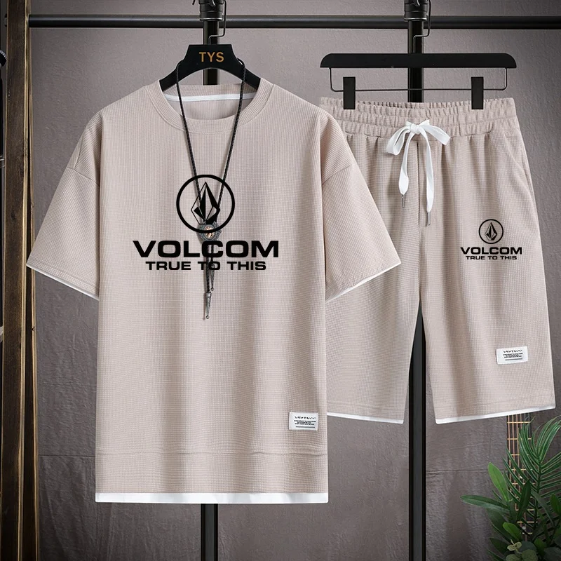 Summer VOLCOM Men\'s Tracksuit T-shirt + Shorts Suit Sports Print Casual Fashion Short-sleeved T-shirt Suit Men\'s Jogging Suit