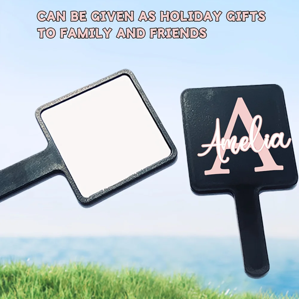 1pc Personalized Black Handheld Makeup Mirror with Custom Initial Design –Portable Glass Surface,Perfect Gift for Family,Friends - view 3