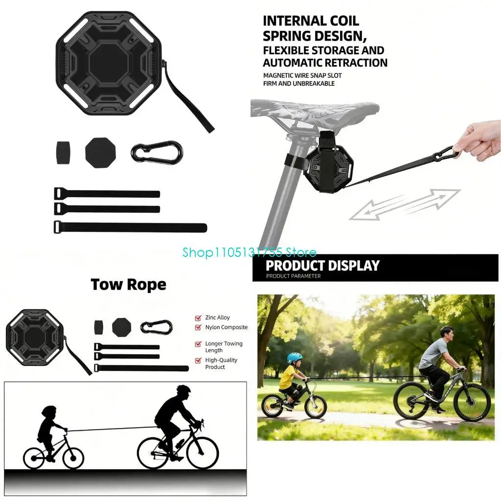 

K0EF Automatic Retractable Mountain Bike Tows Strap Light Weight Auto Retractable Assist Traction Rope For Long Terms Use