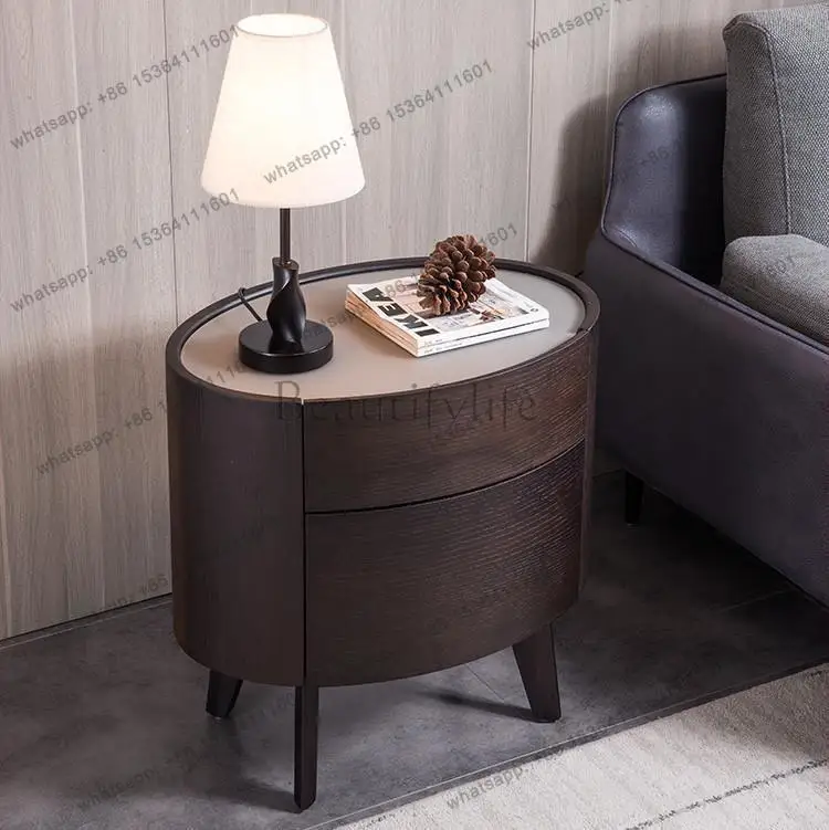 LS round cabinet #poliform Italian minimalist premium oval bedside table smoky simple bedroom design