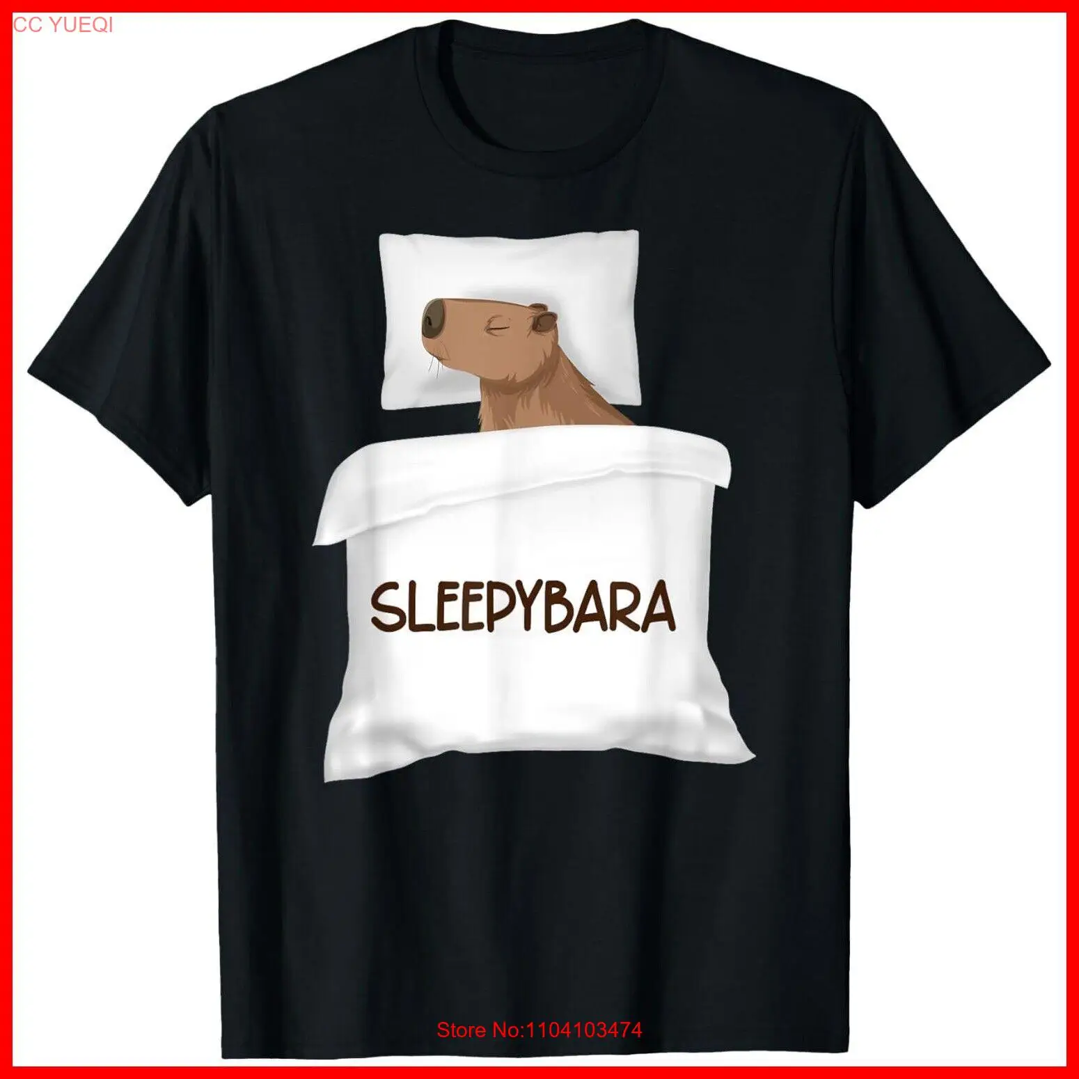 

Официальная ночная рубашка Capybara Sleepybara Rodents Черная хлопковая футболка S-5XL