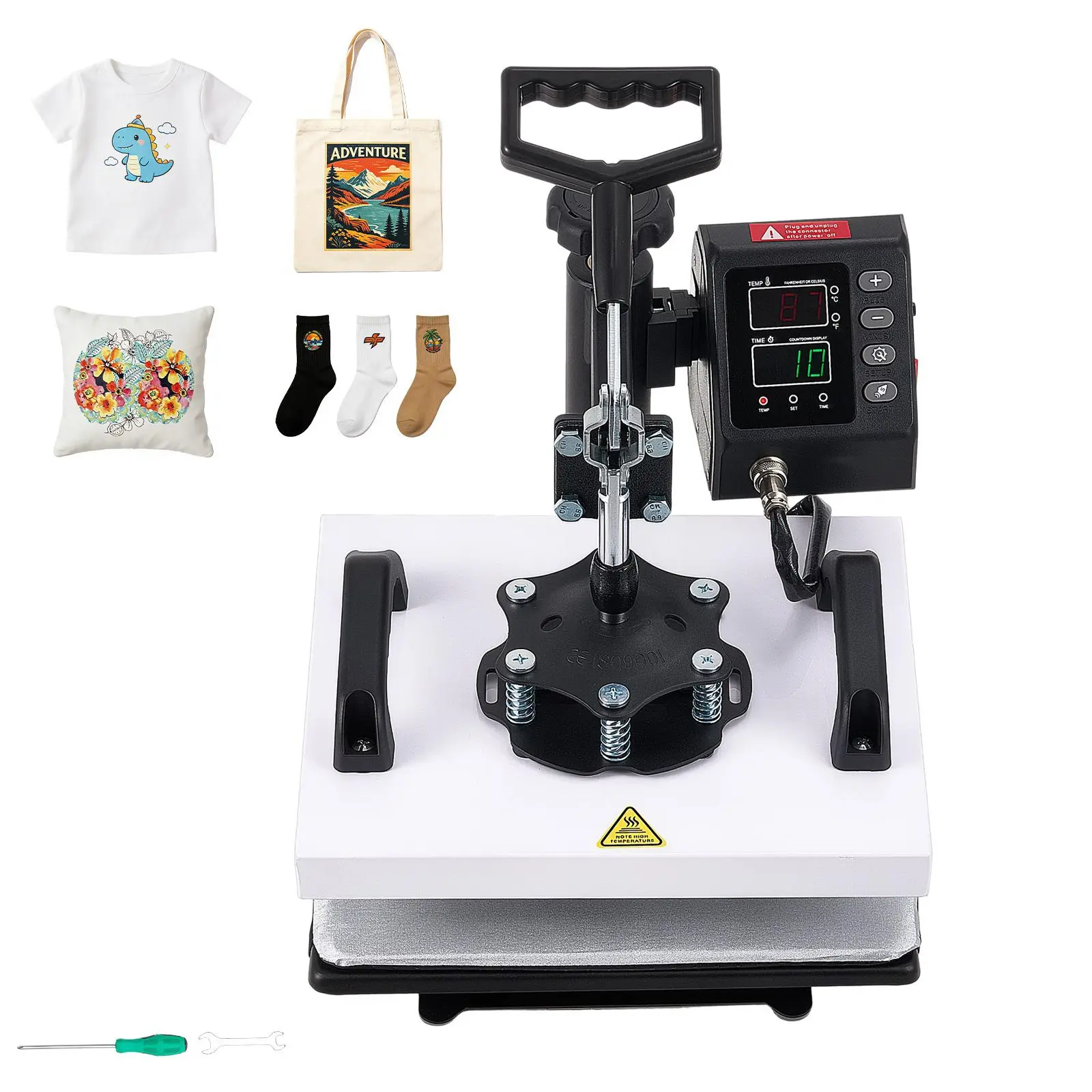 Heat Press Machine 12 x 10 in Sublimation Press Machine Swing Away, Heat Up Fast and Even, Digital Precise Time and Temperature Control, for T-Shirts, Canvas Tote Bag, Pillowcases, Socks