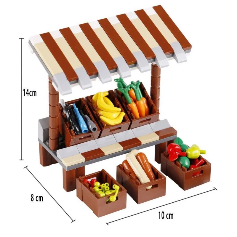 MOCFood – blocs de construction, accessoires, pièces, panier carré avec cadre en bois, Compatible avec petites particules, frites, citrouille, banane