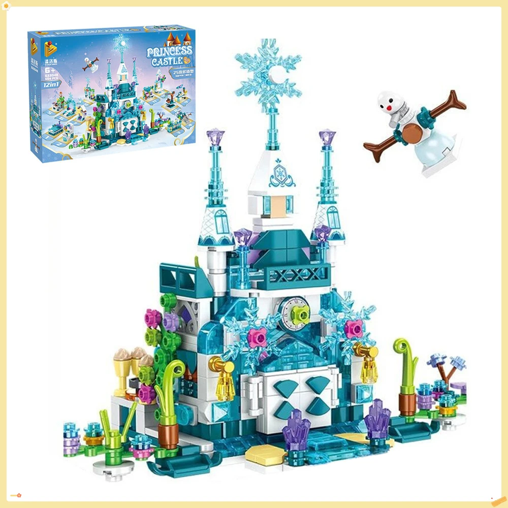 

Fairy Tale Princess Castle Series Ice and Snow Castle 12 in 1 Versatile Styling Puzzle Assembly Building Block Toy Girl's Gift