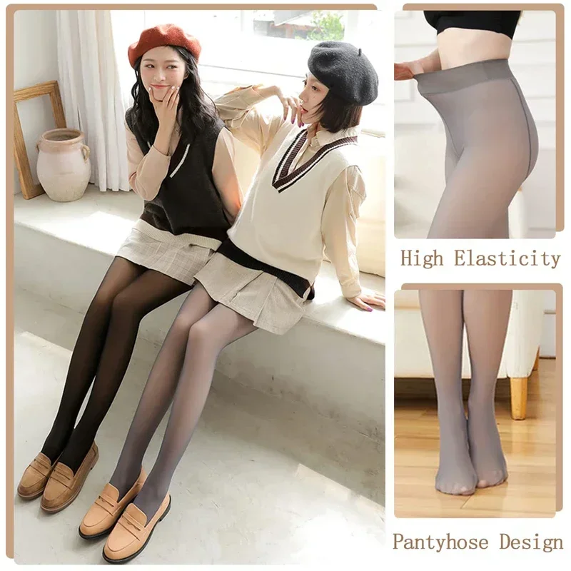 Women Fleece Tights Woman Warm Winter Pantyhose Sexy Translucent Stockings Thermal Elasticity Panty 2023 Fashion Leggings Female
