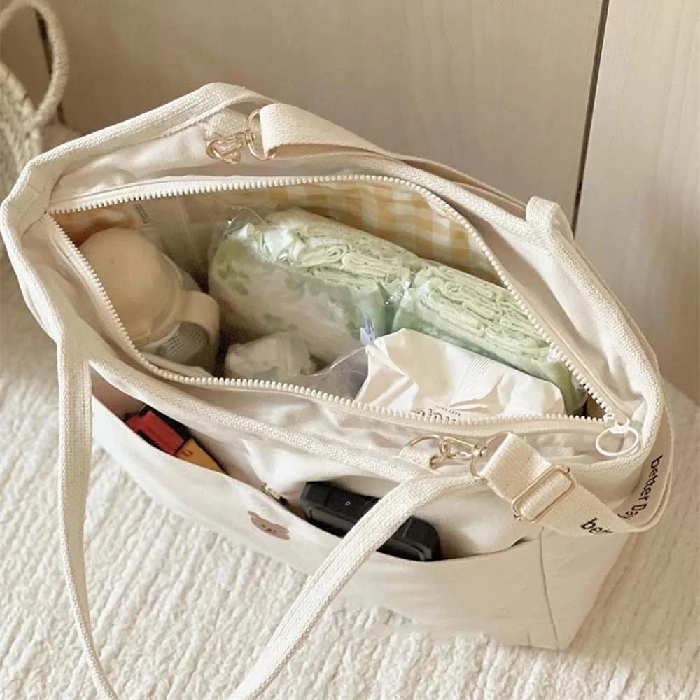 حقيبة تخزين الحفاضات الناعمة ذات سعة كبيرة وحقيبة الأم السميكة المطرزة على شكل الدب منظم الحقائب في الهواء الطلق #2