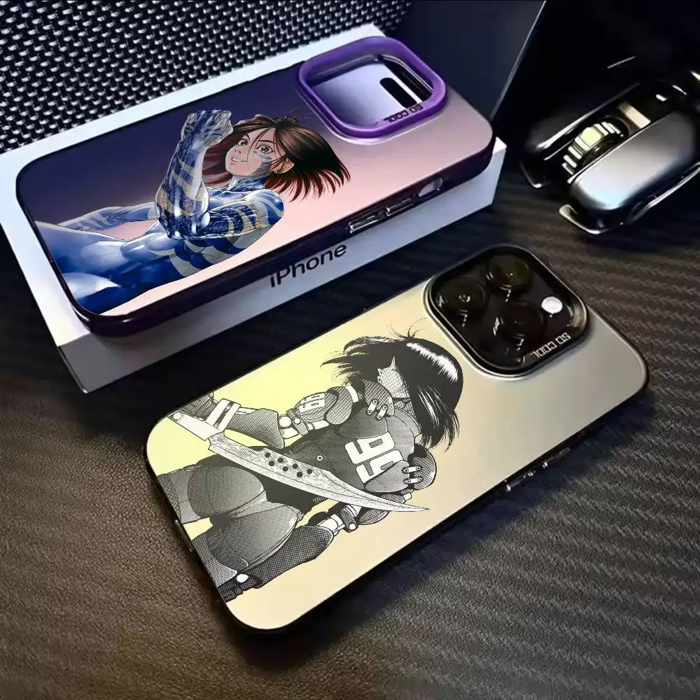 Funda para Teléfono Gunnm M-Manga para iPhone 17, 16, 15, 14, 13, 12, 11, Mini, Pro, E, MAX, Blanca, Mate, Estilo Caramelo