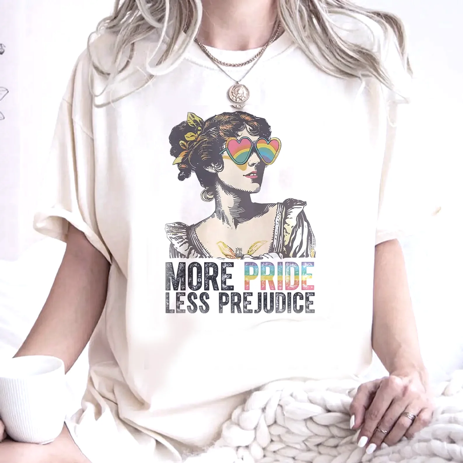 More Pride Less Prejudice Print Women Round Neck Shirt Pattern Printing Summer Women's T-Shirt Short Sleeve