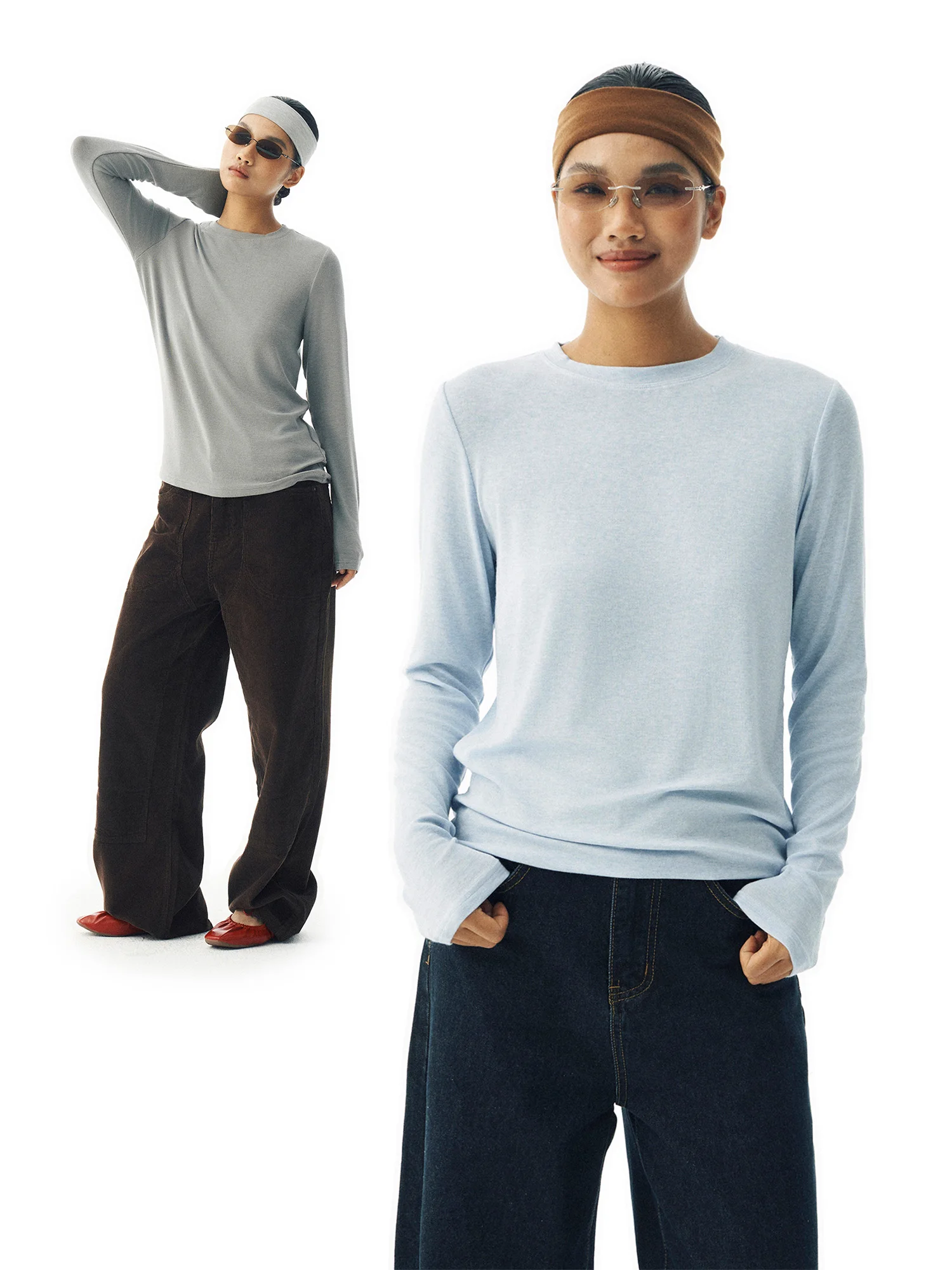 

Женская повседневная футболка Wooye Ci из мягкой модаловой шерсти свободного кроя с круглым вырезом и длинным рукавом, комфортная и дышащая