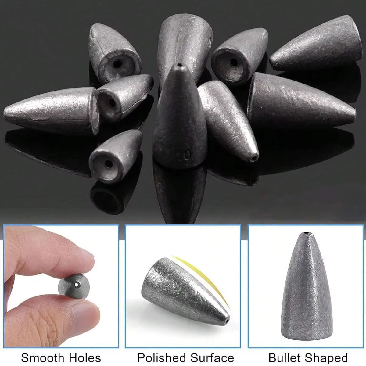 Goture 15pcs Lead Sinker Fishing Weight 3.5g 5g Bullet Lead Weight Jig Head FreshwaterTexas Rig Set Fishing Tackle