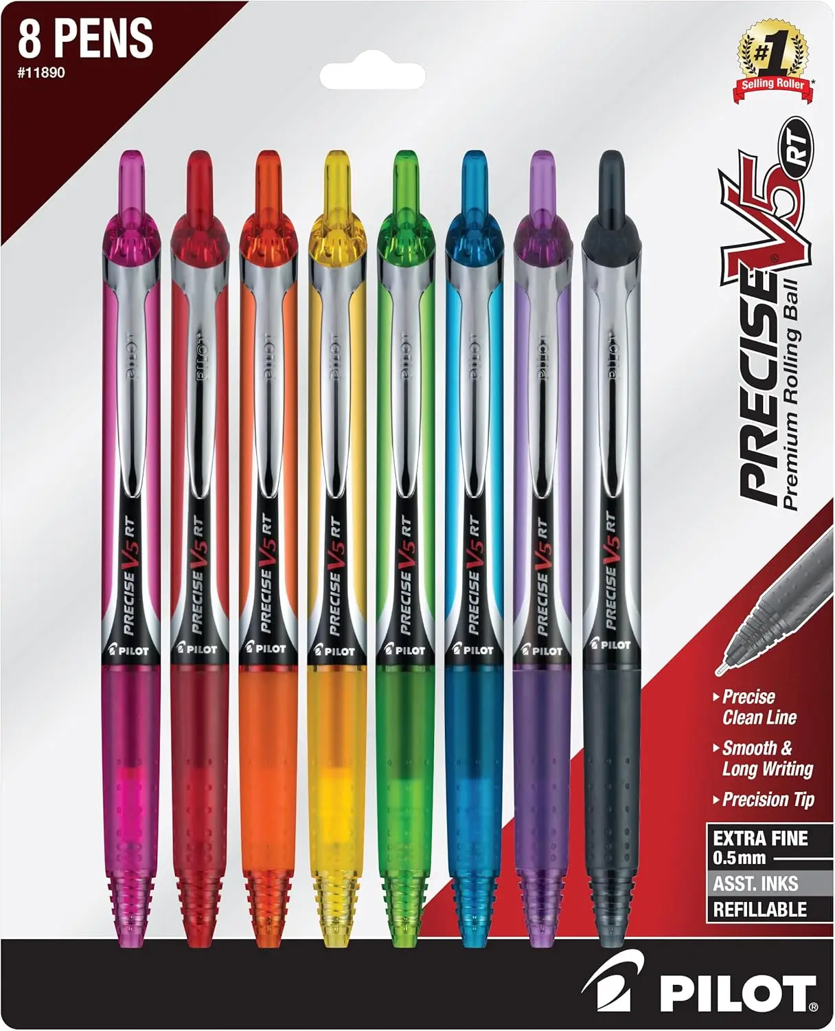 

Refillable Retractable Rolling Ball Pens Extra Fine Point 0.5mm Vibrant Ink Pack of 8 for School Journaling Office Writing