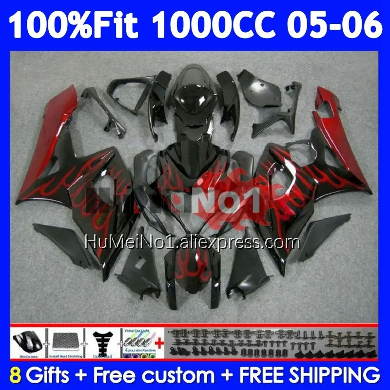 Injection Fairing For SUZUKI GSXR-1000 GSXR 1000 CC 1000CC 118No.3 Red flames GSX R1000 K5 GSXR1000 05 06 2005 2006 OEM Body