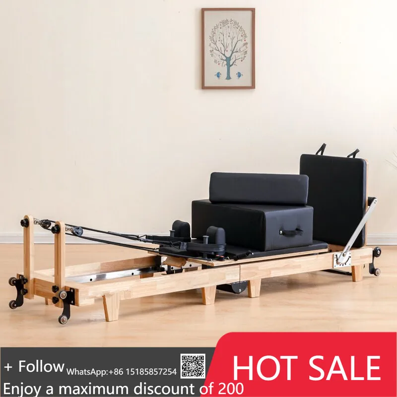 سرير تدريب بيلاتيس منزلي قابل للطي وقابل للطي، ممارسة اللياقة البدنية، معدات مطاطية، مصلحيون بيلاتيس خشبي
