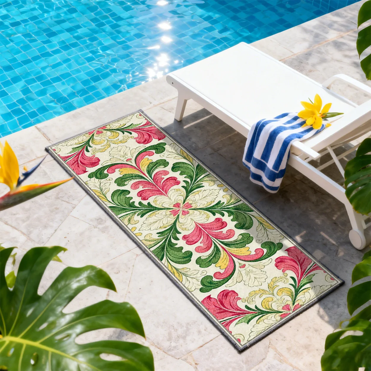 Vintage Baroque Runner Rug Mediterranean Floral Leaf Carpet For Patio Balcony Luxury Living Room Kitchen Corridor Floor Mat