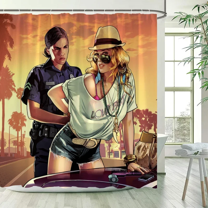 Gta Vice City Shower Curtains for Bathroom Curtain for Shower Accessories Bath Bedrooms Waterproof the Home Fabric Shade Opaque