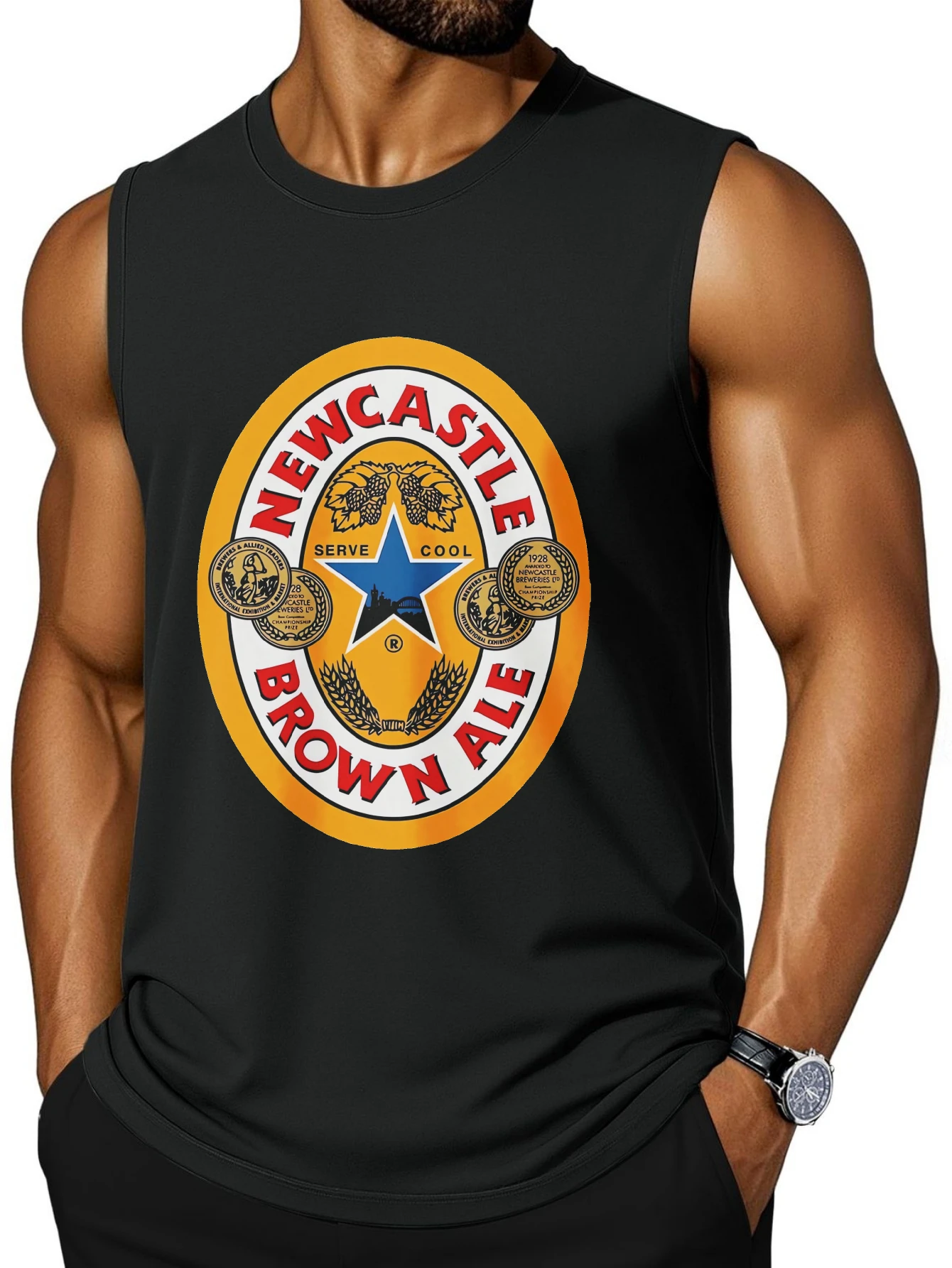 CLOOCL Newcastle Brown Beer Logo Bedrucktes Tanktop, modisches Sport-Tanktop, Sommer-Freizeit-T-Shirt für Herren, ärmellos