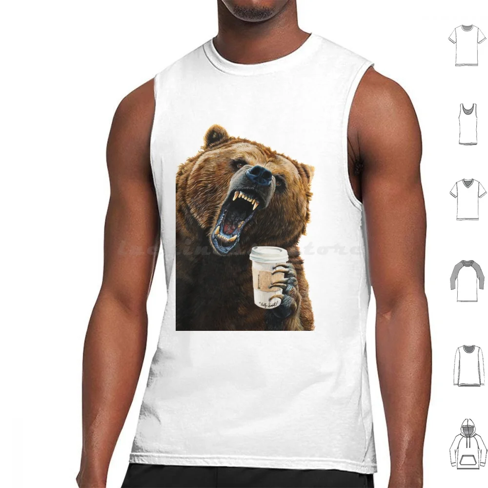 Grizzly Mornings-Give That Bear Some Coffee Tank Tops Vest Sleeveless Bear Grizzly Holly Simental Morning Angry Growling